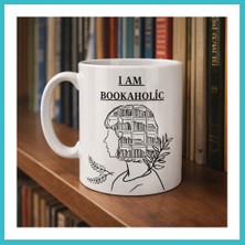 Defne Store I Am Bookaholic Yazılı Kitap Temalı Kupa Model 213 Baskılı Seramik Kahve Kupası Dfnbez