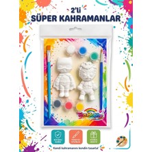 Tan Hobby 2'li Süper Kahraman Taş Tozu Boyama Seti | Çocuk Hobi ve Sanat Etkinlik Seti | 6 Renk Boya + 2 Fırça | Güç Serisi