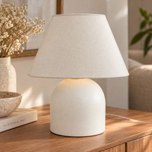 Stone Edition Krem Kumaş Şapkalı Seramik Gövdeli Modern Dekoratif Masa Lambası