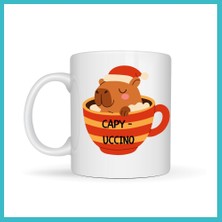Defne Store Capyccino Kapibara Tasarımlı Kupa Model 219 Yılbaşı Temalı Baskılı Seramik Kahve Kupası Dfnbez
