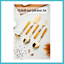 Defne Store 5 Parça Gold Servis Seti & Servis Sunum Seti Amber ( Kepçe / Kevgir / Sıpatula / Çatal / Kaşık ) Dfnbez