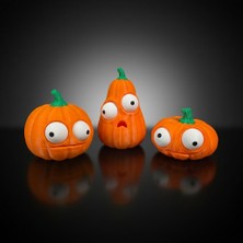 Demirhan3D 🎃 3'lü Turuncu Kabak Figürü Seti 12-9-7 cm | Halloween Dekorasyonu, Sonbahar Süsü ve Hediye