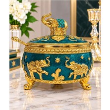 Rasha Collection Fil Figürlü Kapaklı Dekoratif Şekerlik ve Sunumluk – Koyu Mavi Gold
