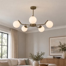 Apliqa Sara 5Li Eskitme Boyalı Beyaz Camlı Avize 80 cm Modern Genç Odası İçin Şık Tasarım