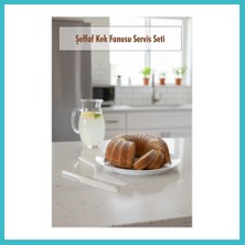 Defne Store Akrilik Beyaz Kek Fanusu ve Servis Seti - 33 x 39 x 14 cm Dfnbez