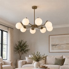 Apliqa Sara 8Li Eskitme Boyalı Beyaz Camlı Avize 52 cm Modern Genç Odası İçin Şık Aydınlatma