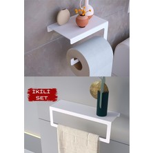 Tr Metal Modern Banyo Askılığı ve Tuvalet Kağıdı Askılığı Ikili Set Beyaz