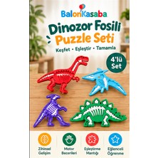 4'lü Dinozor Iskelet Fosili Puzzle Seti - Eğitici Kemik Eşleştirme Oyunu & Çocuk Odası Dekoratif Obje