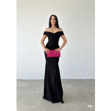 Moda Şehri Kadın Madonna Yaka Ithal Krep Maksi Boy Elbise