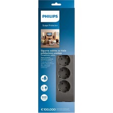 Philips Phılıps 4-Lü SPN3140A/62 900 Joules Akım Koruma Prizi Gri