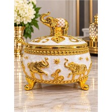Rasha Collection Fil Figürlü Kapaklı Dekoratif Şekerlik ve Sunumluk – Beyaz Gold