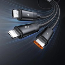 Teknocan Marketing CA-5790 3ın1 Usb-A Typ-C + Lightning + Mikro Şarj ve Veri Aktarım Kablosu 1.2 M
