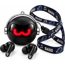 Teknocan Marketing T40 Deep Bass Kablosuz Kulaklık – Kırmızı Işıklı Robot Tasarım, Güçlü Bass, Bluetooth 5.3 Tws, Boyun Askılı Şarj Kutusu, Siyah