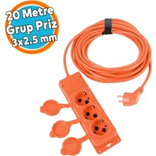 Tr Uzatma Kablosu Monofaze Cca 3x2.5 mm Çoğaltıcı Seyyar Topraklı Kapaklı 3'lü Grup Priz Fiş