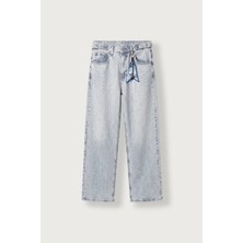 Abluka Online Erkek Süper Baggy Kemer Tokalı Yıkamalı Jean Buz Mavi