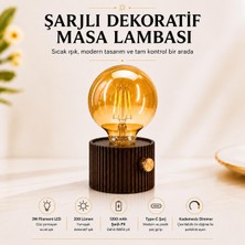 Tr Şarjlı Dekoratif Masa Lambası Abajur Sıcak Işık 3W LED Type-C Dimmer Kablosuz Gece Lambası