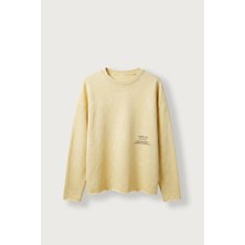 Abluka Online Erkek Boxy Fit Bisiklet Yaka Yıkamalı Baskılı Sweatshirt Sarı