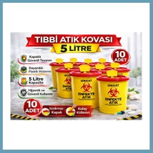 Bezos Tıbbi Atık Kovası 5 Litre 10 Adet Kapaklı Tıbbi Atık Kutusu Enfekte Atık Kovası MBT06