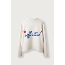 Abluka Online Erkek Boxy Fit Sırt Baskılı Bisiklet Yaka Pamuklu Sweatshirt Ekru