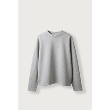 Abluka Online Erkek Boxy Fit Basic Bisiklet Yaka Scuba Sweatshirt Gri Melanj