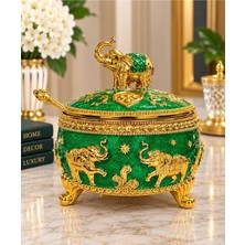 Rasha Collection Fil Figürlü Kapaklı Dekoratif Şekerlik ve Sunumluk – Yeşil Gold