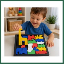 Vintessy Vıntessy 3D Baskı Hayvan Figürlü Ahşap Görünümlü Puzzle Oyunu - Eğitici Zeka ve Şekil Eşleştirme Oyuncağı BZS01