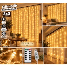 Ecrella Gün Işığı Perde Peri LED 3x3 Metre USB Girişli Uzaktan Kumandalı 8 Modlu Işıklı LED