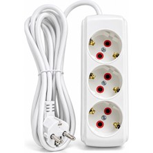 Smayling 3'lü Topraklı Grup Priz 2 Metre Kablo Seçenekli Çocuk Korumalı 3500W 16A Beyaz Uzatma Kablosu