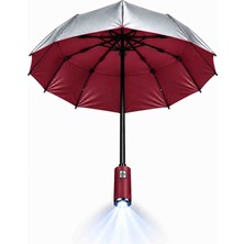 Upeka Premium Otomatik 10 Telli LED Fenerli Uv Koruma Çift Katmanlı Su Geçirmez Deri Kılıflı Şemsiye