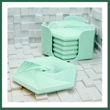 Vintessy Vıntessy 3D Baskı Super Fidget Coaster Seti - Altıgen Desenli Bardak Altlığı ve Tutucu-Mint BZS01