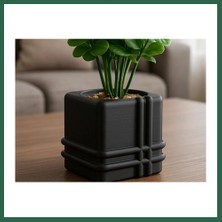 Vintessy Vıntessy 3D Baskı Square Planter - Izgara Desenli Küp Saksı-Siyah BZS01