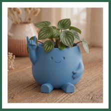 Vintessy Vıntessy 3D Baskı Smiley Face Planter - Gülümseyen Karakterli Saksı-Mavi BZS01