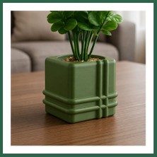 Vintessy Vıntessy 3D Baskı Square Planter - Izgara Desenli Küp Saksı-Yeşil BZS01