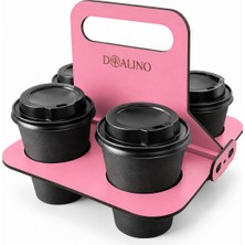 Doalino Katlanabilir Ahşap Karton Bardak Taşıyıcısı – 4 Bardak Kapasiteli Bardak Viyolü - Pembe