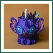 Vintessy Vıntessy 3D Baskı Knitted Kalemlik - Sevimli Karakterli Masaüstü Kalem Organizeri-Mor BZS01