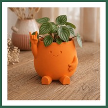 Vintessy Vıntessy 3D Baskı Smiley Face Planter - Gülümseyen Karakterli Saksı-Turuncu BZS01