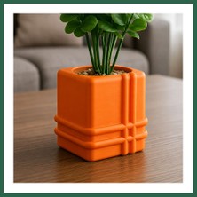Vintessy Vıntessy 3D Baskı Square Planter - Izgara Desenli Küp Saksı-Turuncu BZS01