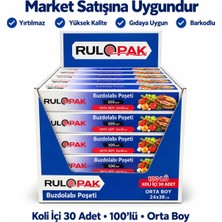 Rulopak Buzdolabı Poşeti Koli 30'lu Orta Boy 24X38CM Ebatında Şeffaf 100X30 Adet Barkodlu