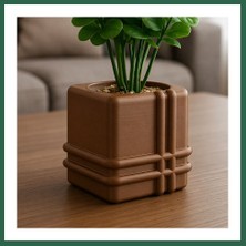 Vintessy Vıntessy 3D Baskı Square Planter - Izgara Desenli Küp Saksı-Kahverengi BZS01