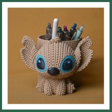 Vintessy Vıntessy 3D Baskı Knitted Kalemlik - Sevimli Karakterli Masaüstü Kalem Organizeri-Bej BZS01