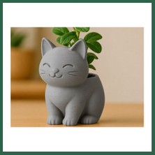 Vintessy Vıntessy 3D Baskı Sevimli Kedi Saksı - Figürlü Sukulent Saksısı-Gri BZS01