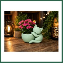 Vintessy Vıntessy 3D Baskı Sarılan Kedi Saksı - Sevimli Dekoratif Saksı - Mint BZS01
