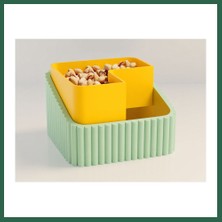 Vintessy Vıntessy 3D Baskı Fıstık Kasesi - Çift Hazneli Kabuk Ayırıcı Sunum Kasesi - Mint Sarı BZS01