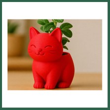 Vintessy Vıntessy 3D Baskı Sevimli Kedi Saksı - Figürlü Sukulent Saksısı-Kırmızı BZS01