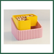 Vintessy Vıntessy 3D Baskı Fıstık Kasesi - Çift Hazneli Kabuk Ayırıcı Sunum Kasesi - Pembe Sarı BZS01