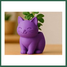 Vintessy Vıntessy 3D Baskı Sevimli Kedi Saksı - Figürlü Sukulent Saksısı-Mor BZS01