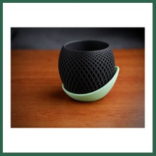 Vintessy Vıntessy 3D Baskı Küre Saksı - Kafes Dokulu Iki Parçalı Dekoratif Saksı - Siyah-Mint BZS01