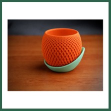 Vintessy Vıntessy 3D Baskı Küre Saksı - Kafes Dokulu Iki Parçalı Dekoratif Saksı - Turuncu-Mint BZS01