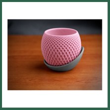 Vintessy Vıntessy 3D Baskı Küre Saksı - Kafes Dokulu Iki Parçalı Dekoratif Saksı - Pembe-Gri BZS01