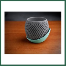 Vintessy Vıntessy 3D Baskı Küre Saksı - Kafes Dokulu Iki Parçalı Dekoratif Saksı - Gri-Mint BZS01